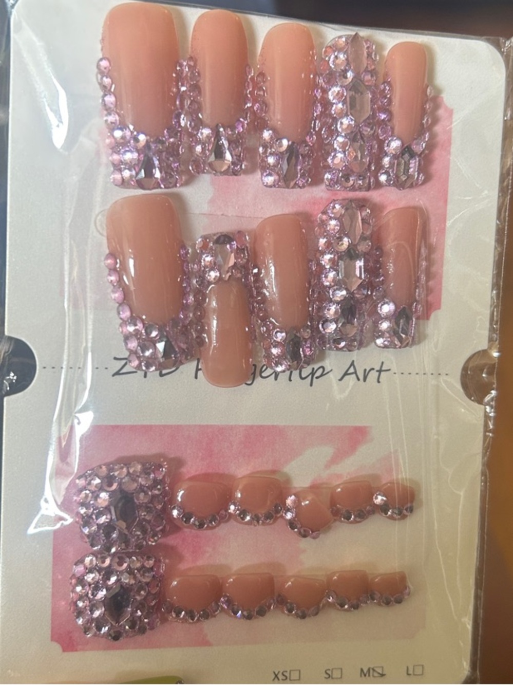 Rhinestone Embellished Press-On Nails — Blush Pink